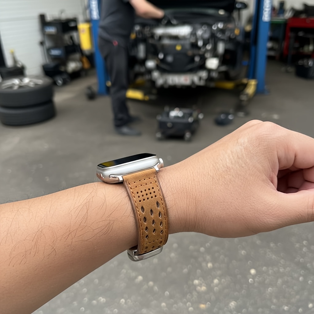 Men'S Genuine Leather for apple Watch Band | Rugged European And American High-End Crazy Horse Leather With Magnetic Clasp | Retro Breathable Hole Design | Compatible With Titanium 316 Stainless Steel | Fits for apple Watch Series 10, 11, 9, 8, 7