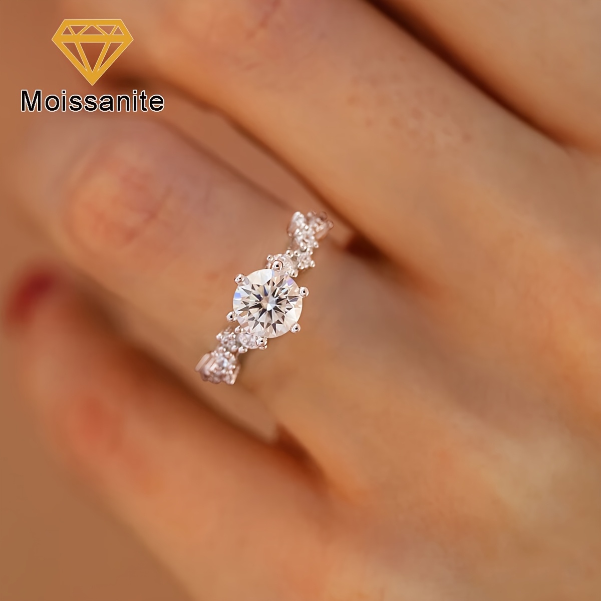 Women's Sparkling 1Ct Moissanite Wedding Engagement Ring, White-Golden Plated