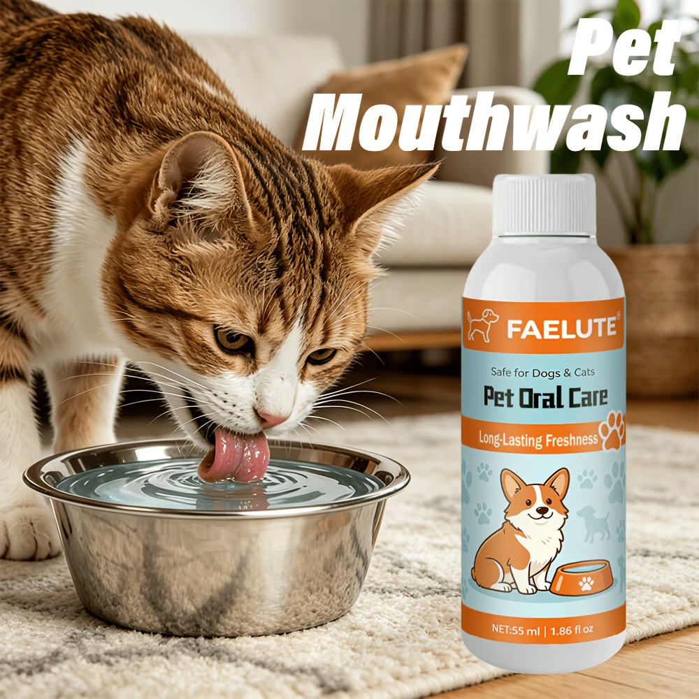 FAELUTE Pet Dental Care Mouthwash Water Additive - for Dogs, Cats & Small Pets, Daily Oral Hygiene Care, Home Outdoor Travel Use, Freshens Bad Breath, Plaque & Tartar Control, No Brushing Required Easy Liquid Formula