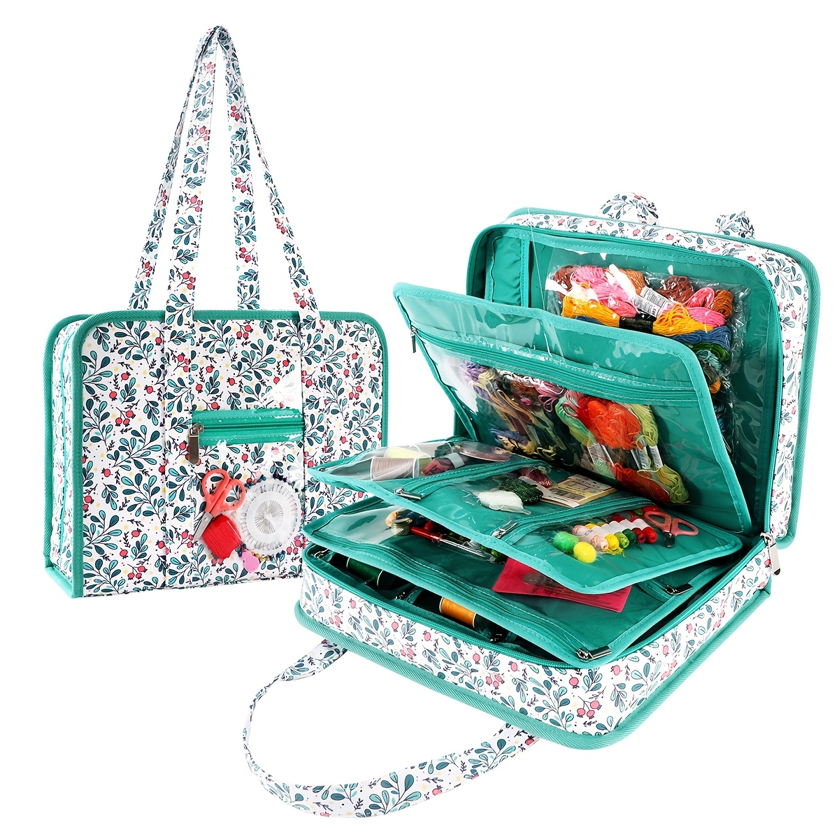 TEMU Onbaglst Sewing And Craft Supplies Organizer Handbag, Large Capacity Travel Packing Bag, With Transparent Pockets And Handle, For Knitting,