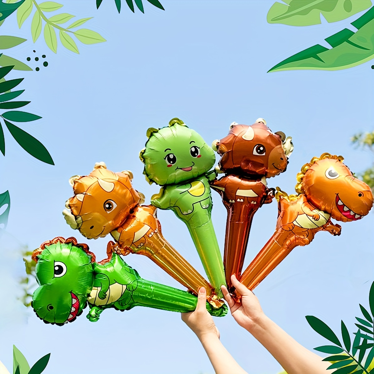 

5pcs, Dinosaur Handheld Balloons, Dinosaur Party Supplies, Jungle Animal Theme Birthday Party Decoration, Baby Shower, Jungle Theme Party Supplies