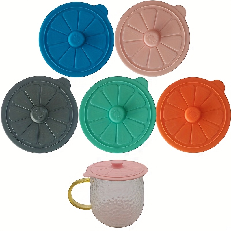 Image of 5pcs Silicone Cup Lids, Lemon Shaped Silicone Dust And Insect Proof Cup Lids, 9cm/3.74in Diameter Suitable For Most Mugs, Water Cups, Coffee Cups, Food Grade Silicone Material, Reusable