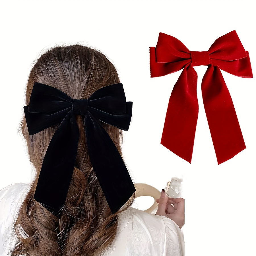 

Elegant Solid Color Velvet Ribbon Bowknot Shaped Hair Clips Trendy Hair Decoration For Women And Daily Use