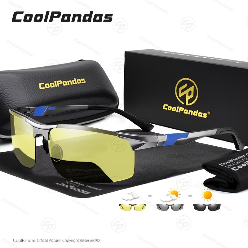 Image of Coolpandas Men' & Women' Photochromic Sunglasses With Vision, Suitable For Driving, Fishing, Aviation, Outdoor, Semi-rim Frame Sunglasses, For Driving, Fishing, Travel