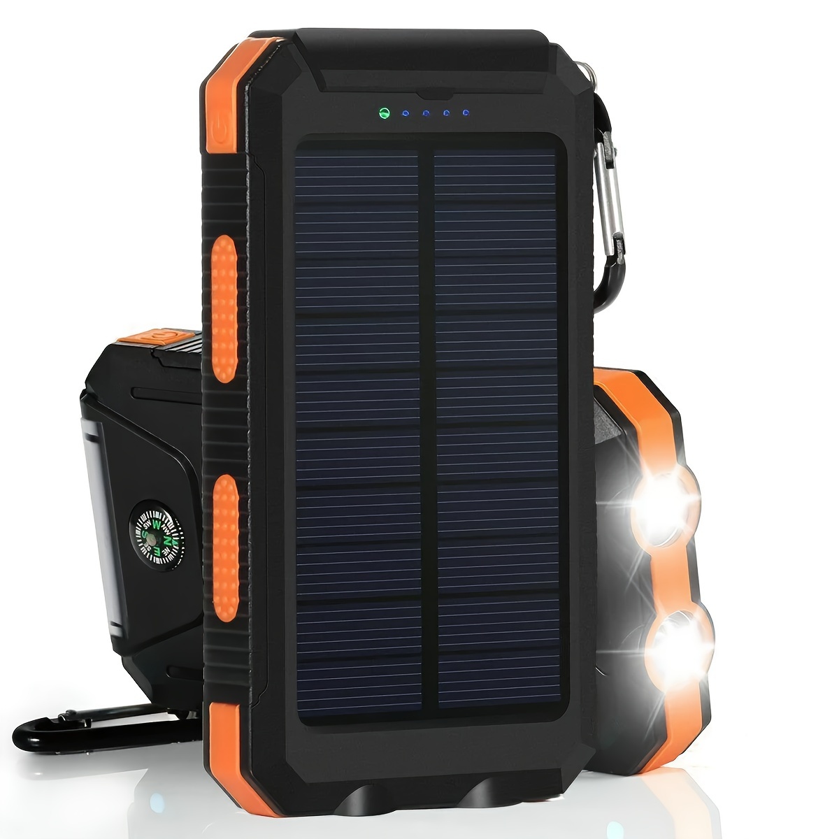 10000 mah solar mobile power mobile power portable charger for all devices long lasting travel camping led flashlight carabiner details 2