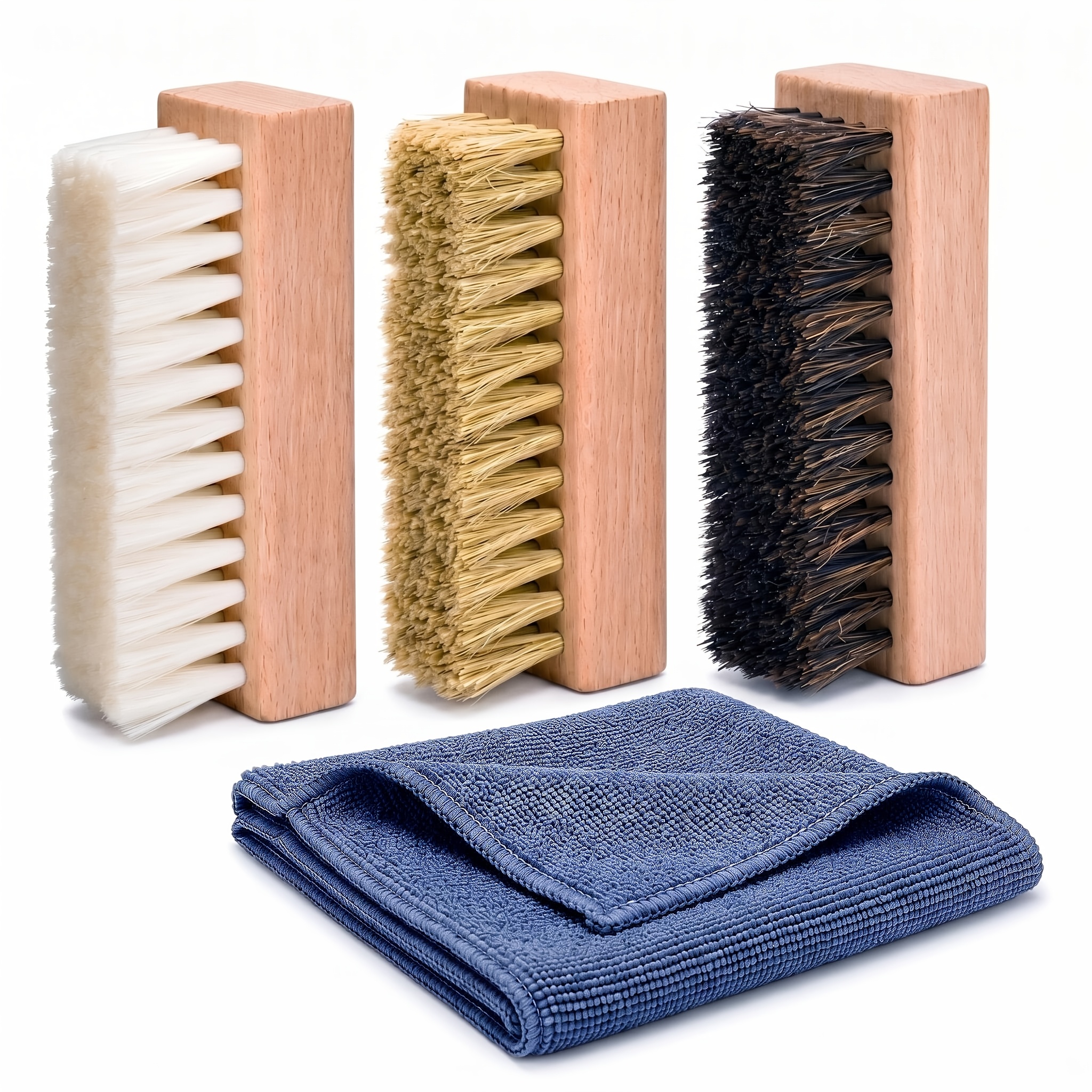 TEMU 4pcs Small Shoe Cleaning Brush Set, With A Cleaning Cloth Attached, Boots Sneaker Shoes Cleaner With Nylon, And Bristles, Suede Brush Polish