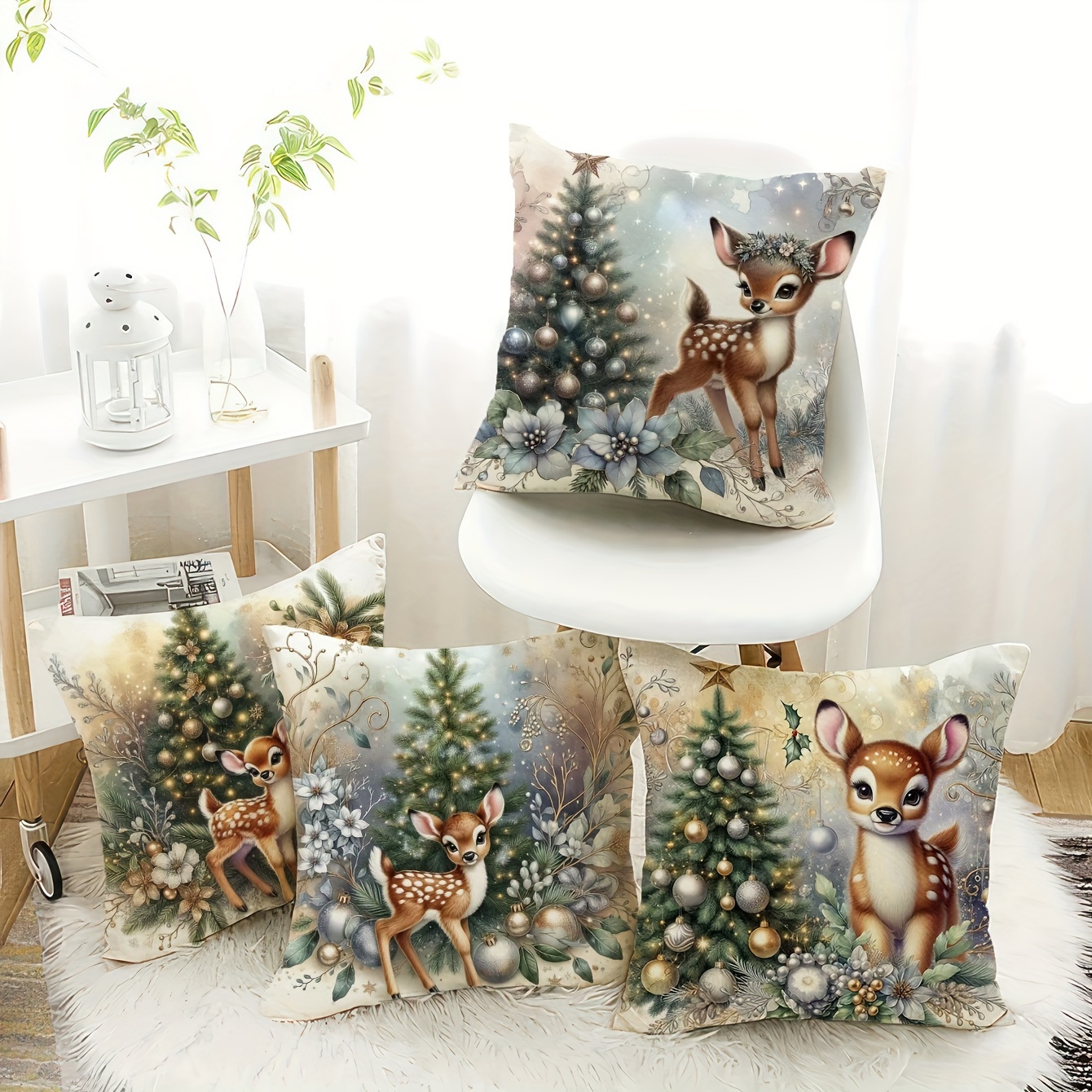 

4pcs Set - 18x18 , -sided Christmas , Zip , Washable For Sofa & Car