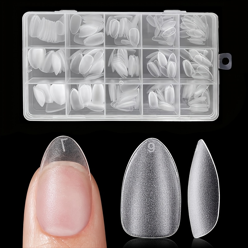 TEMU Courtes embouts d'ongles d', 450 pièces Gel acrylique double face mat transparent pré- Embouts d'ongles base Coat Portable Pièces d'ongles 15