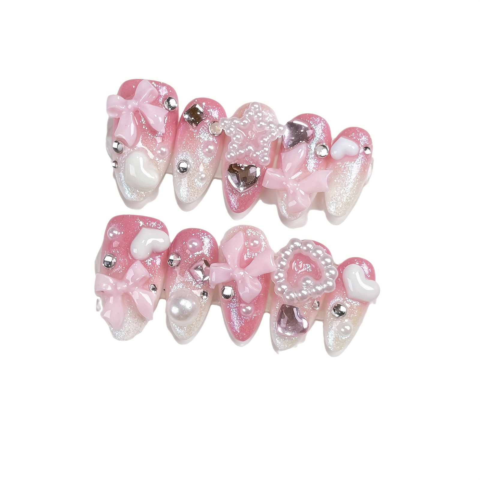 TEMU 10 stuks Gradient Strik Hart Ster Handgemaakte Nagelsticker Set, Nagel Patches