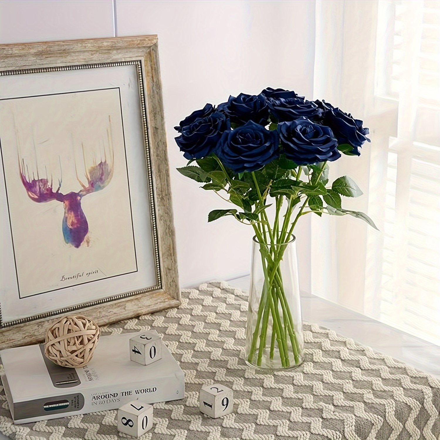 

Elegant Navy Blue Artificial Rose Bouquet: Perfect For Weddings, Bridal Arrangements, And Centerpieces - Faux Silk Flowers