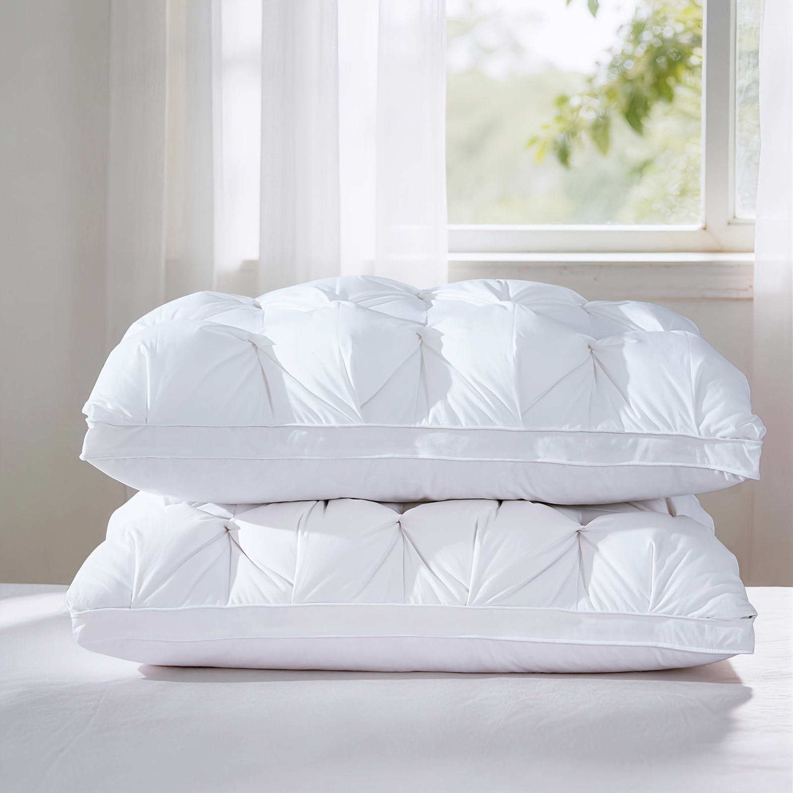 TEMU 1 Pack Hotel Quality Bed Pillows Suitable For Back Sleepers - Medium Firm With Pinch Technology, Feather/polyester Fill, Machine Washable,