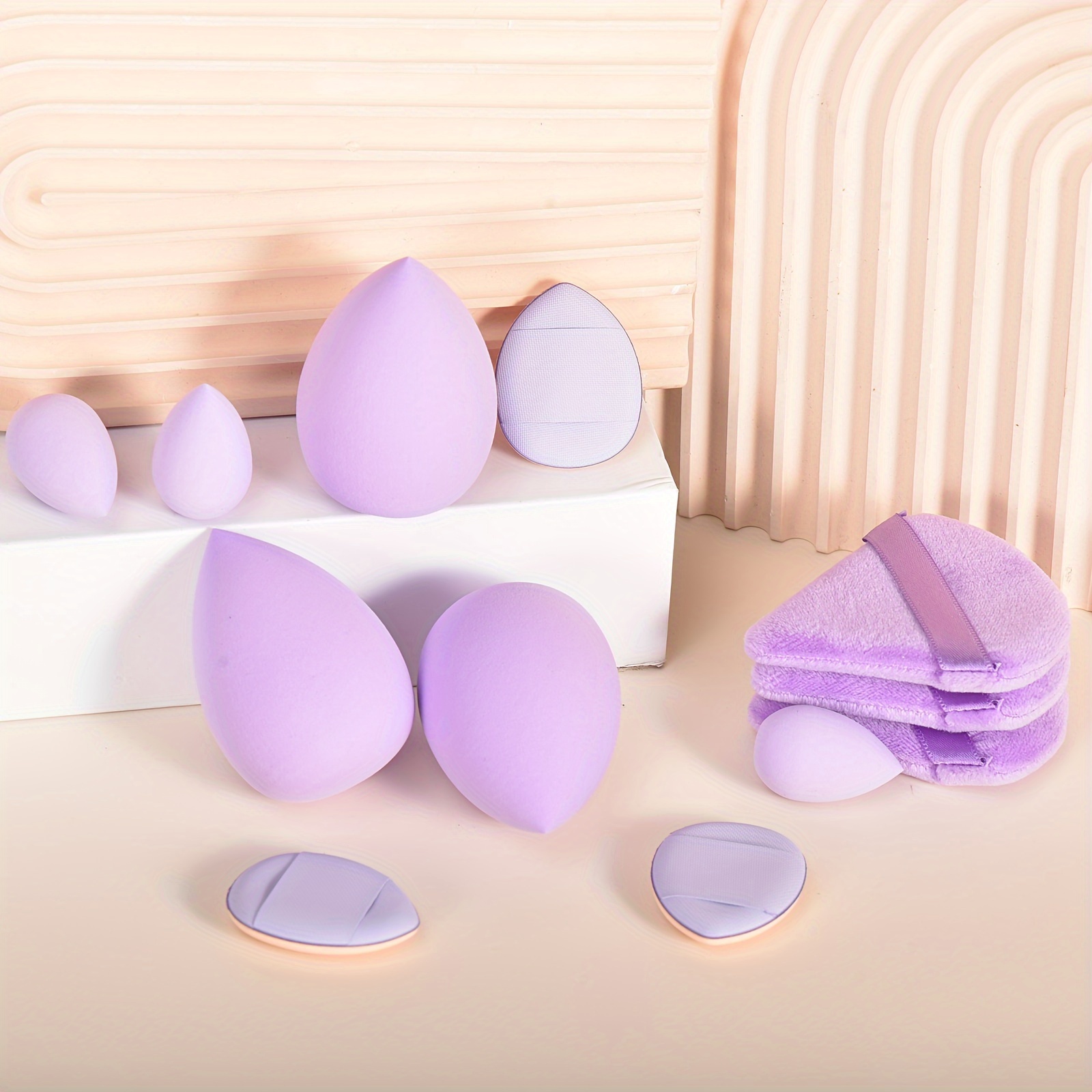 

Hypoallergenic Makeup Sponge Set - 12 Piece Beauty Blender Kit With Triangular Powder Puff & Finger Puffs - Premium Quality Cosmetic Blenders For Daily & Travel Makeup Application