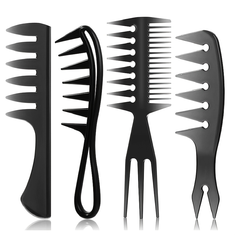 TEMU 4pcs Wide-tooth Curling Comb Large Detangling Texture Comb For Curly Wet Wavy Thick Hair Wig Styling Tool For Salon Men And Women
