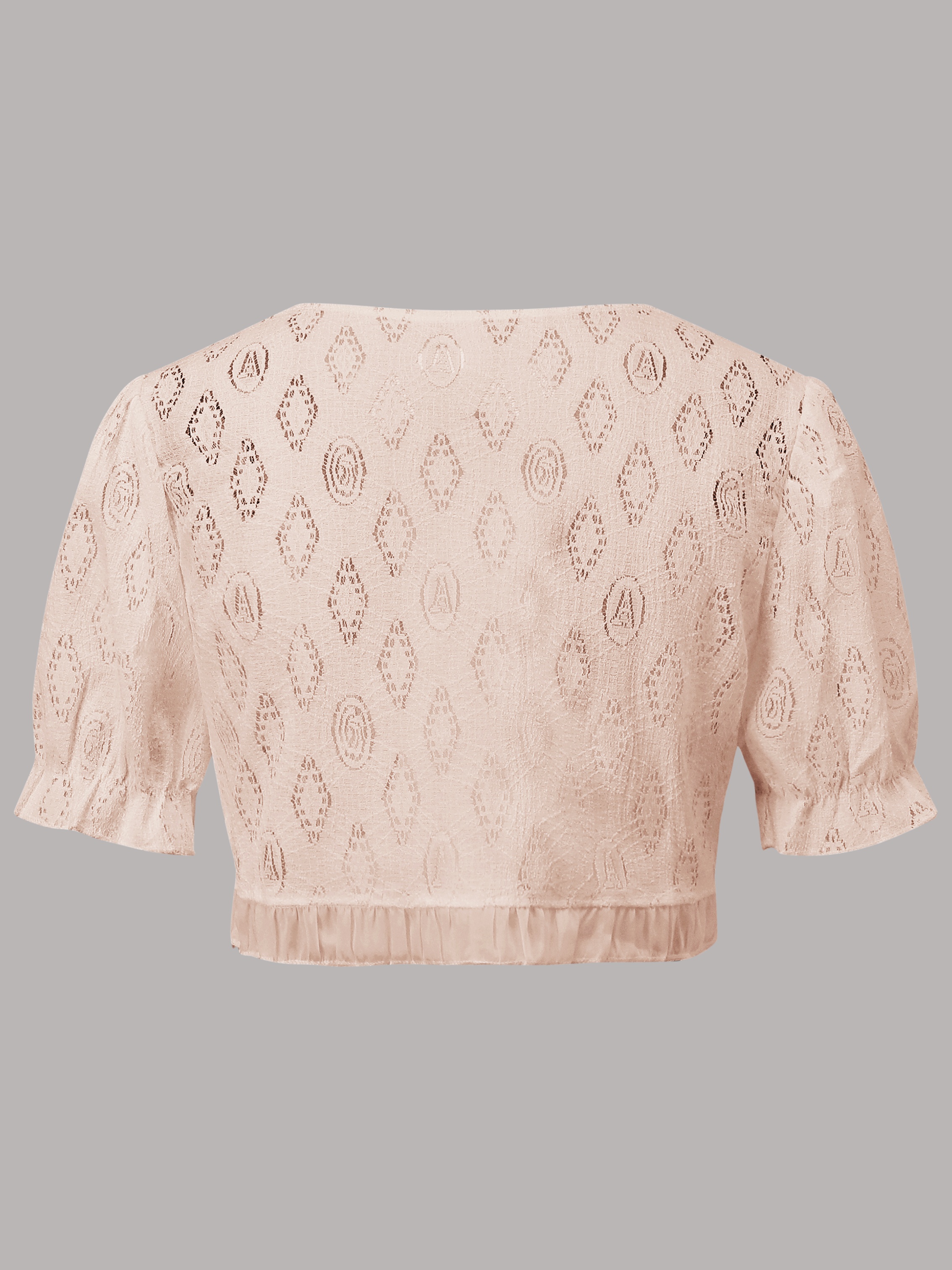 Solid Eyelet Contrast Lace Crop Cardigan, Elegant Puff Short Sleeve Open Front Top, Women's Clothing
