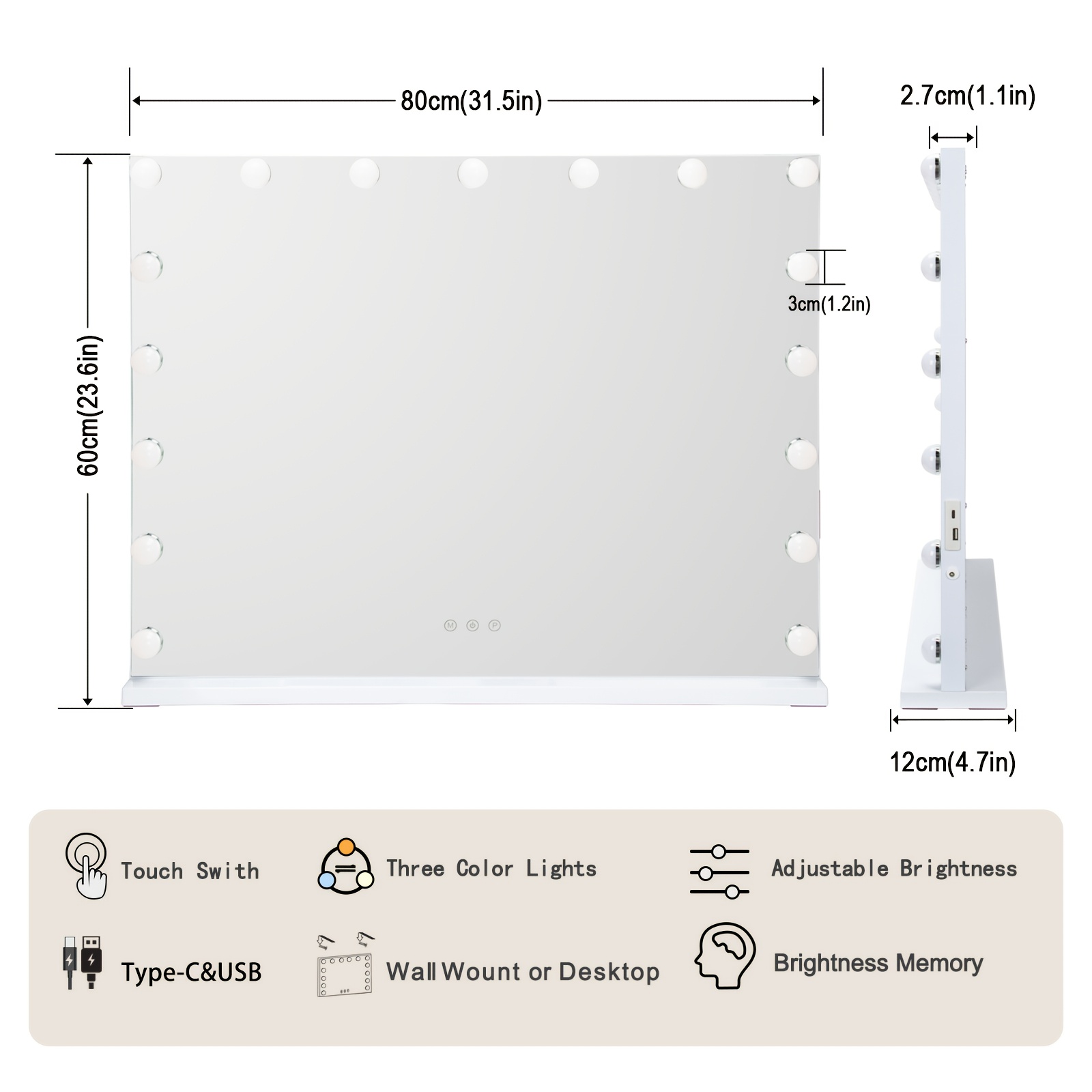 Vanity LED Mirror with Lights and 10X Magnification