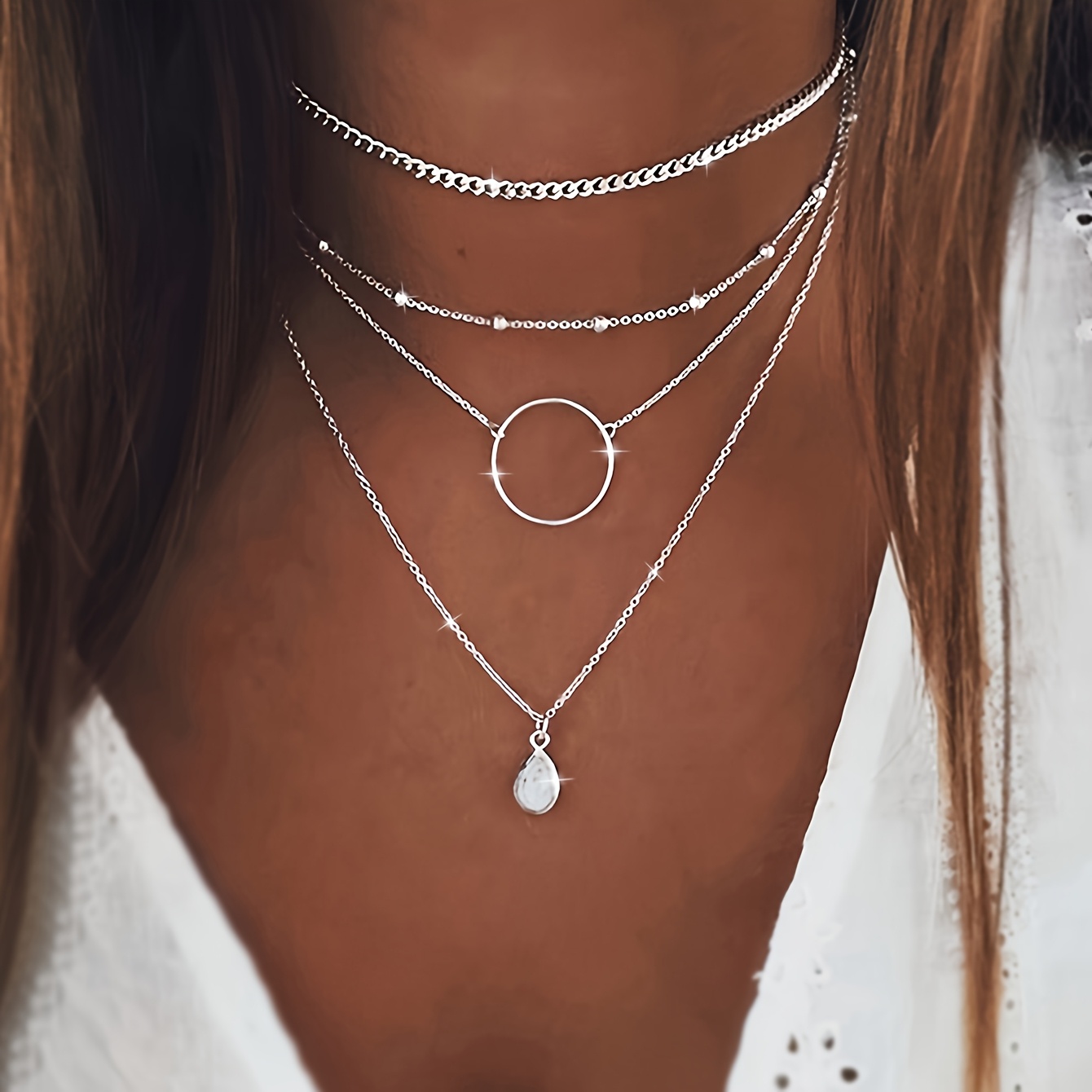 

Hot Selling Women's Necklace 1pc Fashionable And Exquisite Geometric Circle Water Drop Necklace