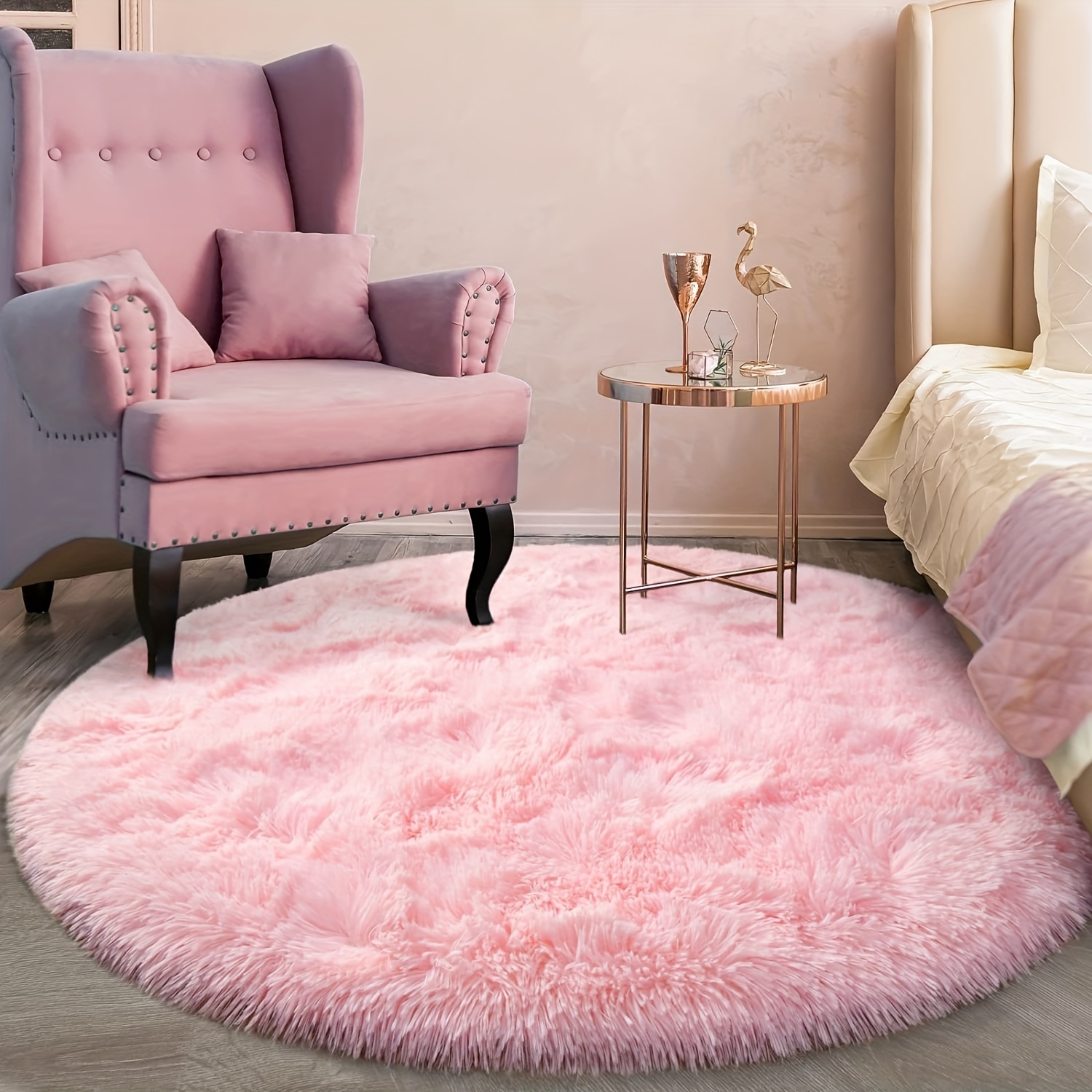 Image of 1pc Room Round Rug, Fluffy Fabric Ambient Decor Large Floor Mat, Durable And Easy To , Clean Rug For Living Room Sofa And Bedroom Bedside