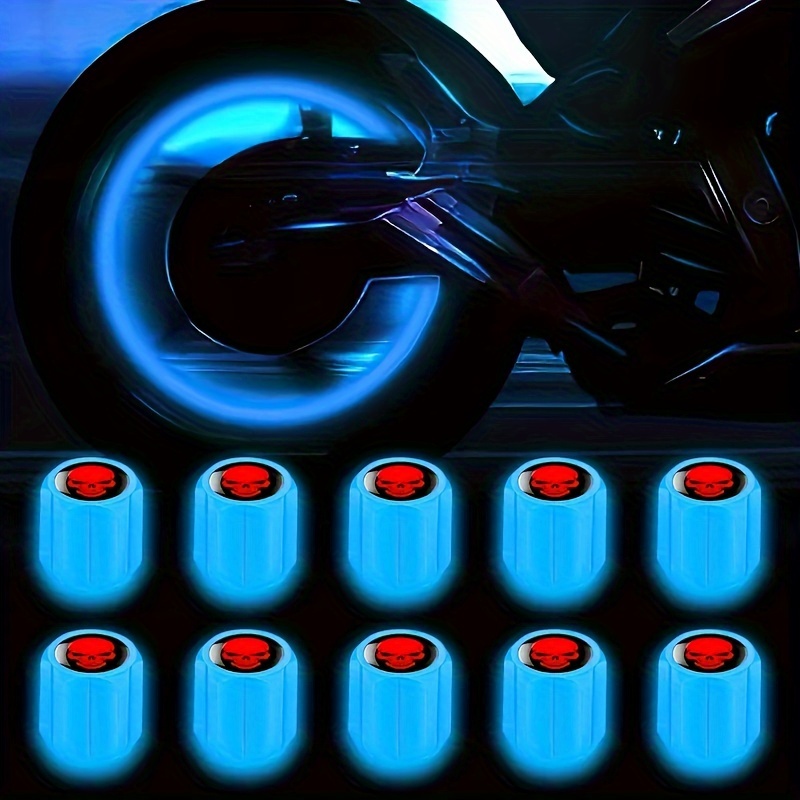 Eight Glowing Skull Tire Valve Caps