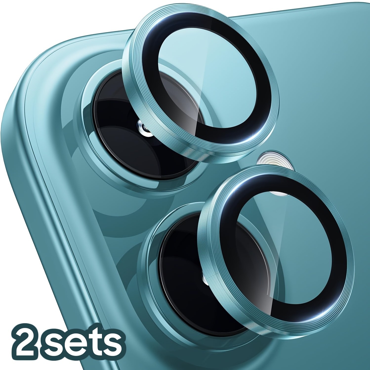 

2 Sets / Camera Lens Protector - Glass Screen Surface, , Case Friendly, Metal Individual Ring Design