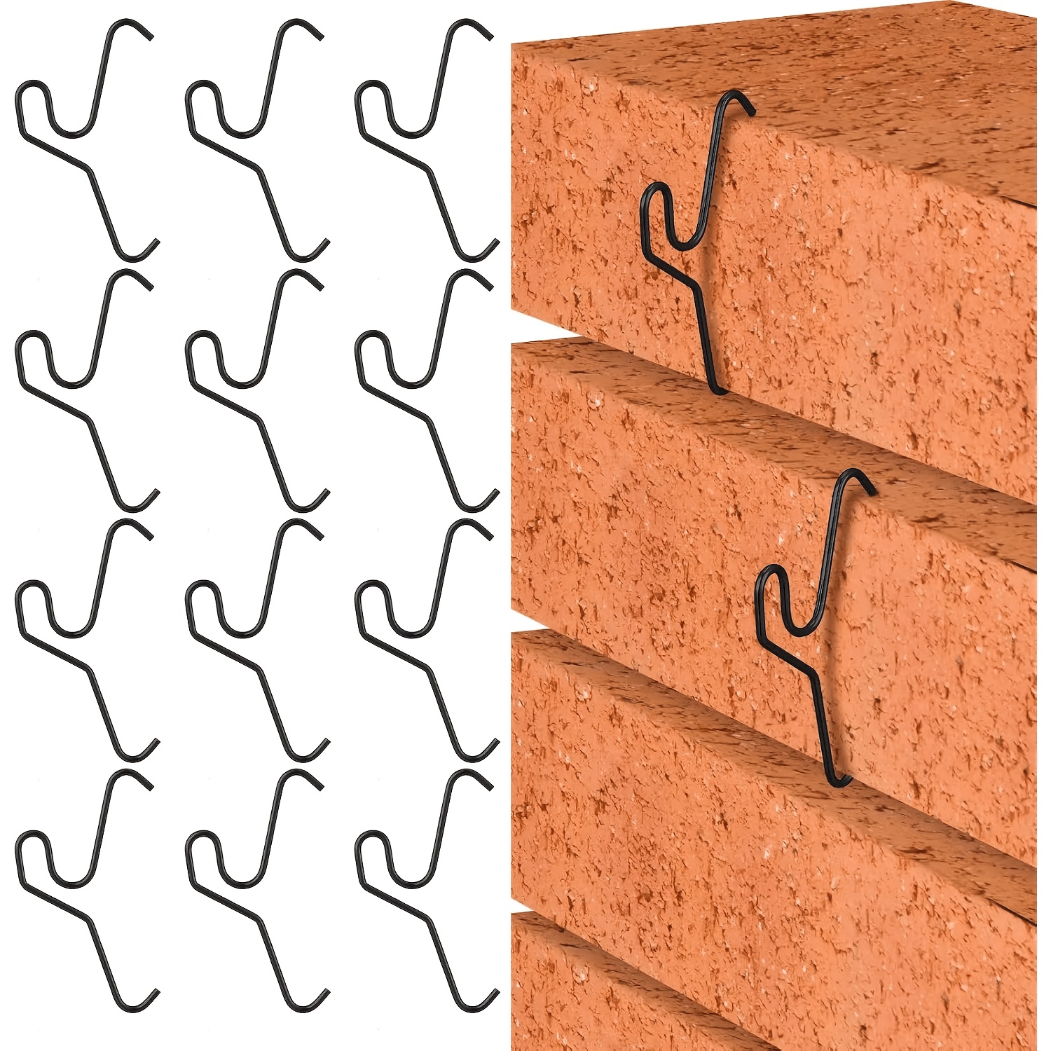 TEMU 12-pack Brick-shaped Hooks For Hanging Outdoor Christmas Decorations, Brick Wall Hooks, Suitable For Lights, Wreaths, Garlands, And Holiday