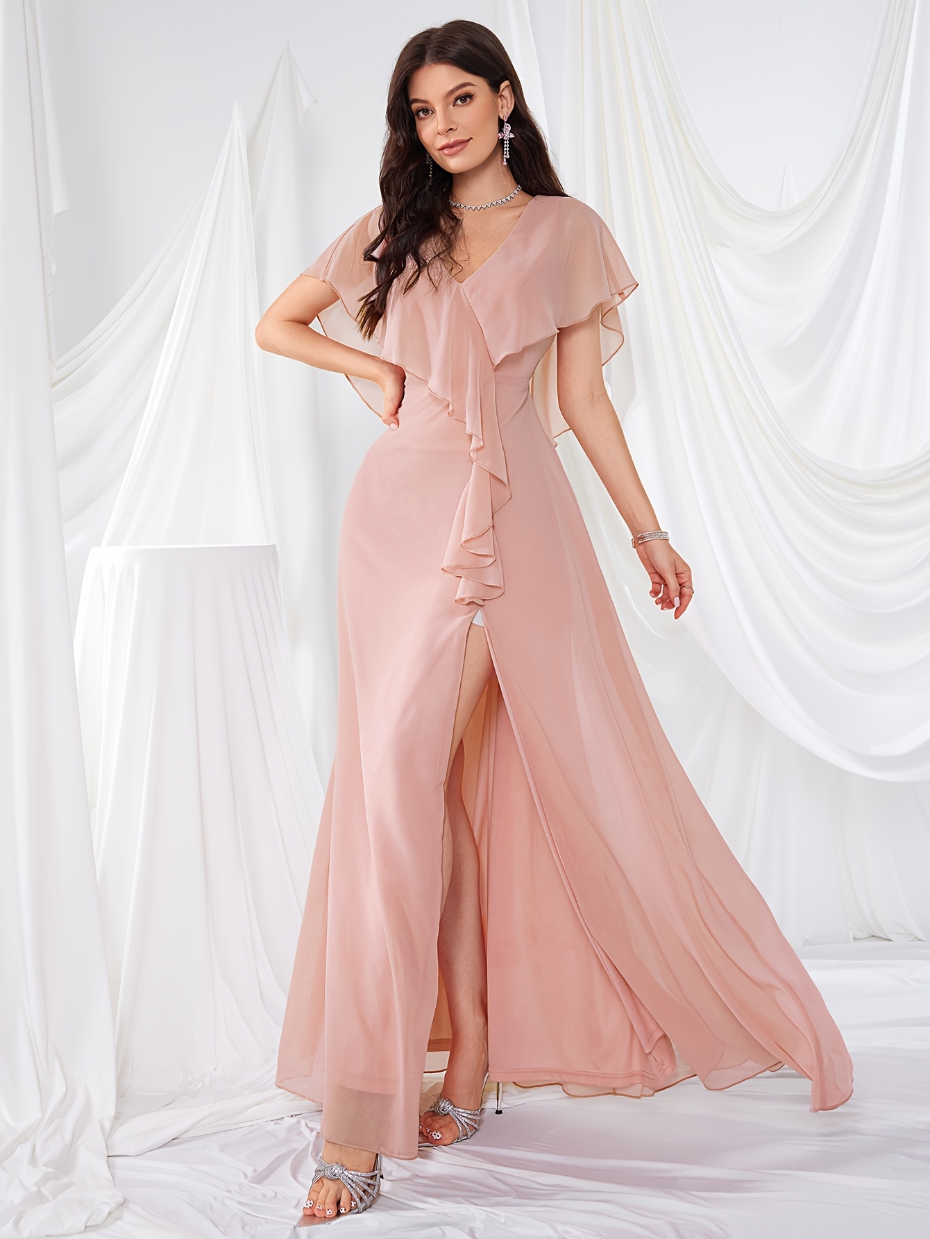 sachin and babi light blue dress elegant solid color chiffon bridesmaid dress back v