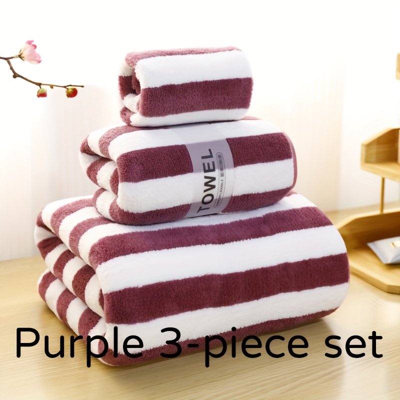 TEMU [customer Favorite] -soft, 3pcs Set - Towels Washcloth, Striped , Thick & Large For Adults, For Use