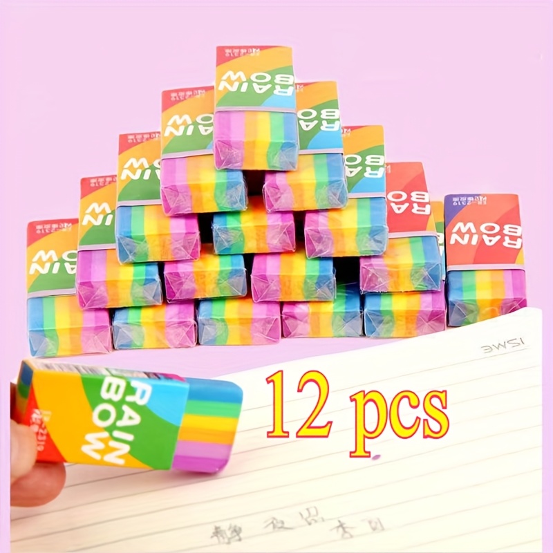 4/12pcs, Rainbow Eraser, Soft 2b Eraser, Pencil Eraser Stationery, Suitable For Drawing Writing Office School Supplies, Back To School, School Supplies, Colors For School, Stationery