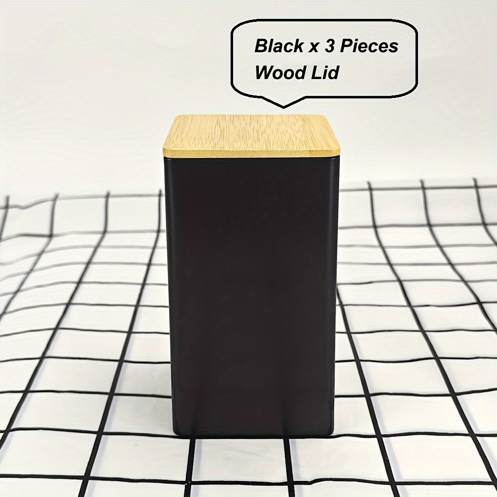 3pcs Tall Empty Square Tin Cans, White And Black