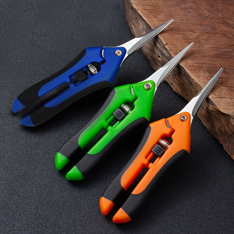 E-shop 3er-Set (Orange, Grün, Blau) Leichte, ergonomische Gartenschere mit Verriegelung für den manuellen Trimmen von Rasen, Blumen und Zweigen, mit