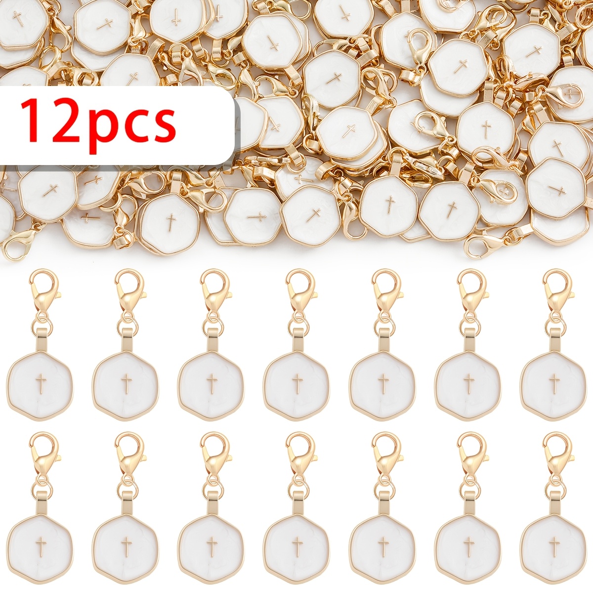 12pcs White Cross Alloy With Lobster Clasp Suitable For Crafts Making Key Rings, Key Chain Additions