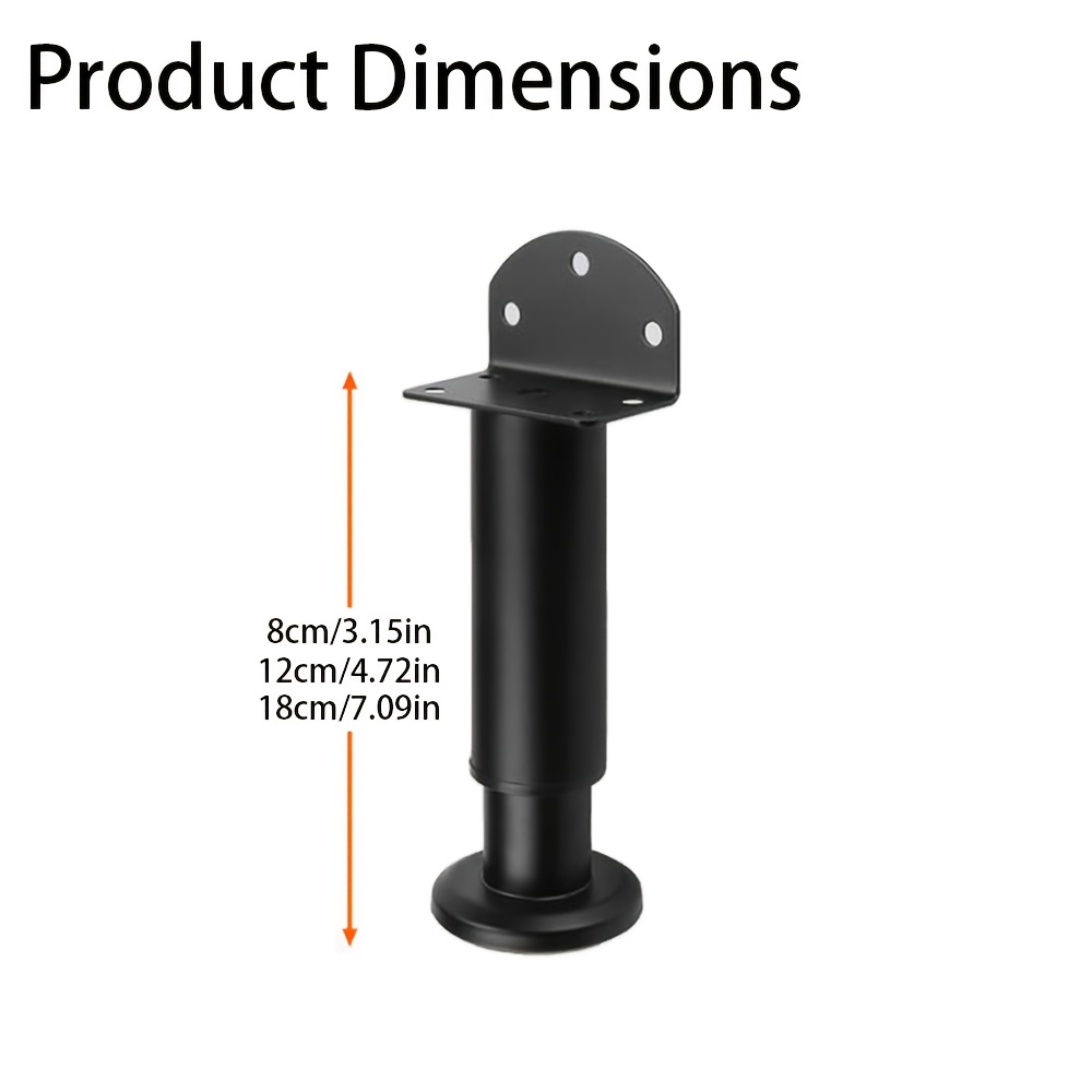 TEMU 4pcs Set Of Black Matte Heavy Adjustable Height Furniture Legs With Installation Tools And Screws, Designed For Strong Support. Fashionable