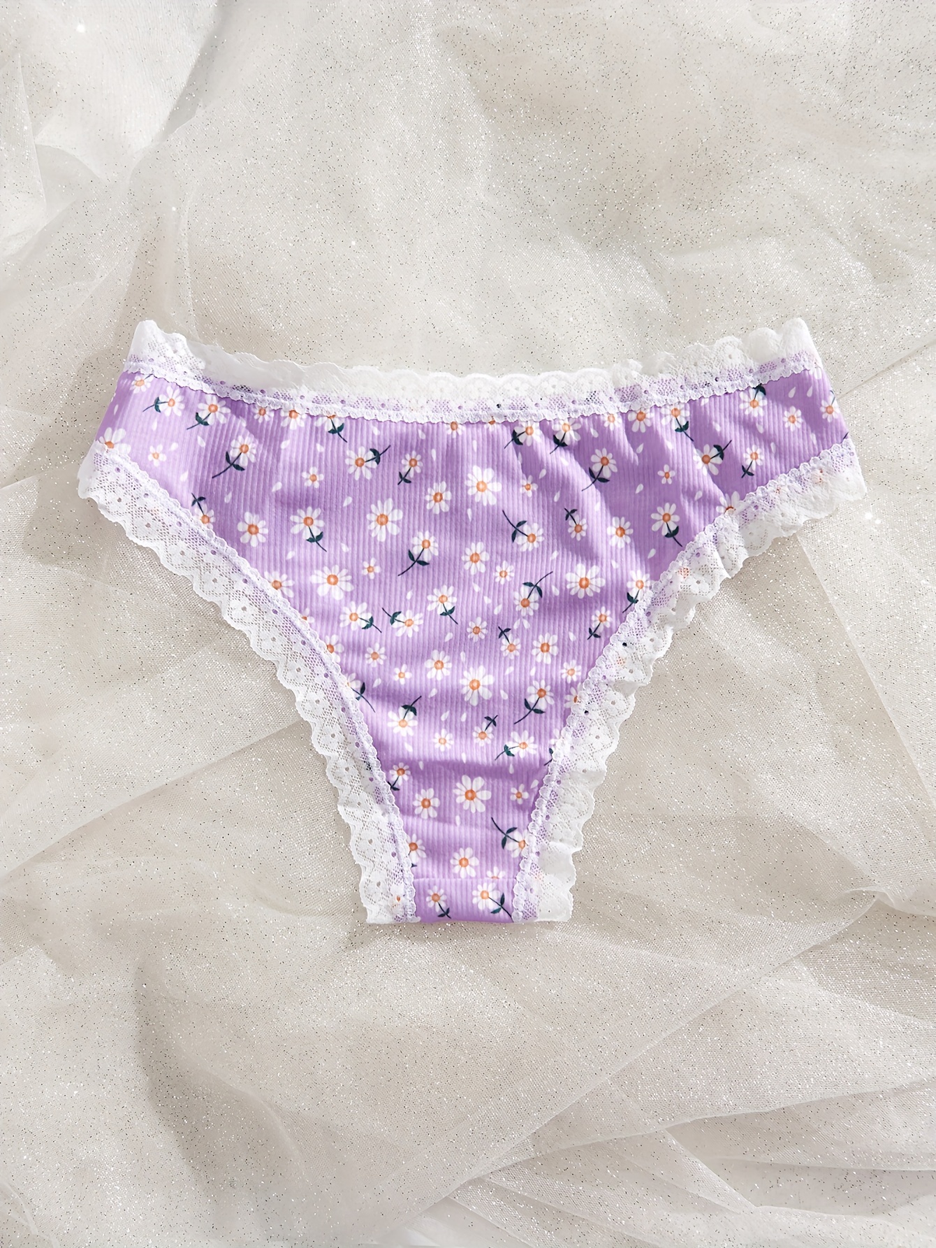 Cotton and Lace Cheeky Panty - Blue ditsy floral