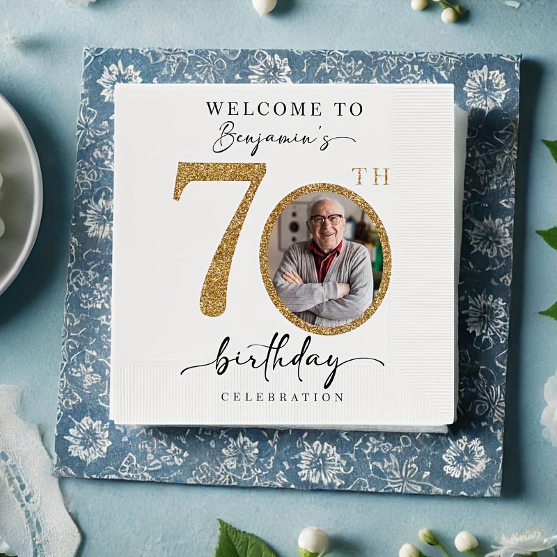 TEMU Personalized Birthday Napkins - Custom Photo & Text Party Decorations, Elegant Birthday Saying Templates (e.g. Birthday Celebration),