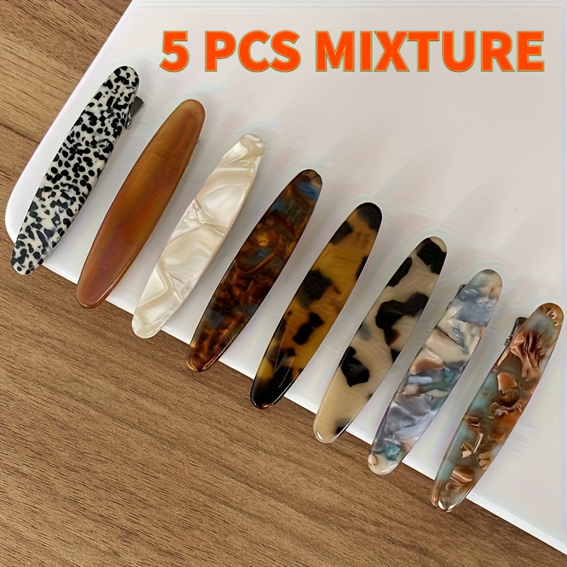 TEMU Mixed- Multi-functional Women's Hairpins- Tortoiseshell Pattern, Leopard Pattern, Marble Pattern And Metallic Color Hairpins, Suitable For Edge