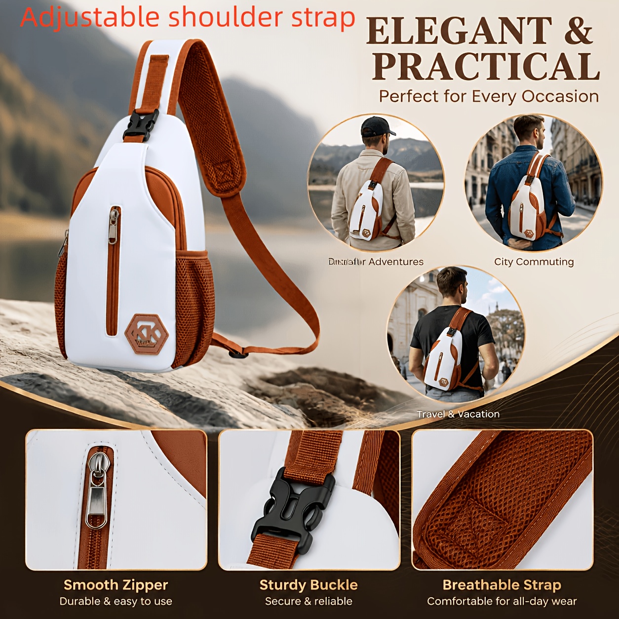 TEMU Unisex Sling Chest Bag, Korean Style Casual Crossbody Backpack, Durable Shoulder Belt Bag For Outdoor Sports, Travel & Daily Use