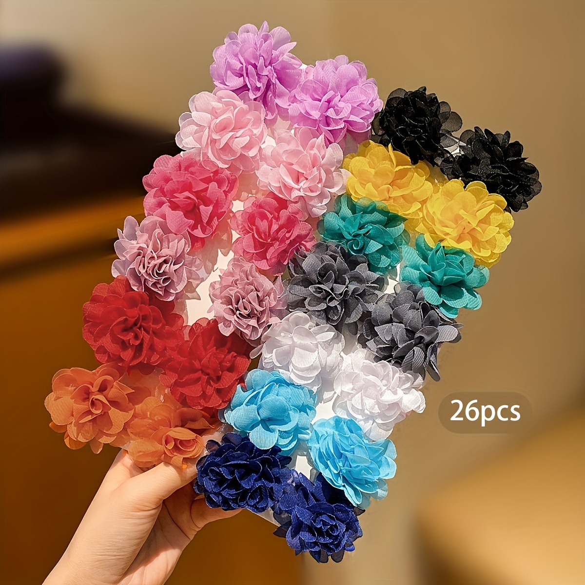 

26pcs Polyester Fabric Flower Hair Clips Set - Mixed Colors, , Woven Hair Accessories For