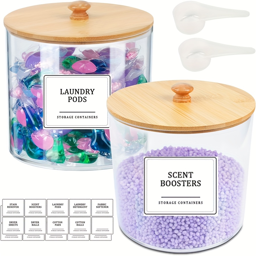 Image of 2pcs Laundry Pods Container,clear Laundry Room Organization Containers,large Laundry Detergent Powder Storage Containers With Lids & Labels For Scent Booster,powder,pods, Canisters