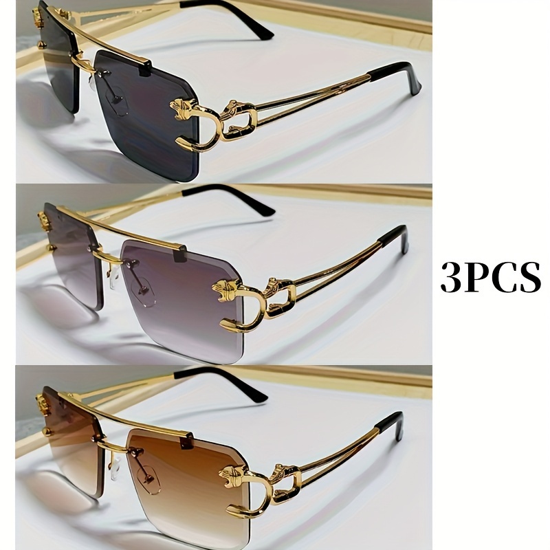 

3pcs Rimless Double Beam Fashion Decorative Glasses With Rhinestones Upgrade Screw Reinforcement For Summer Camp