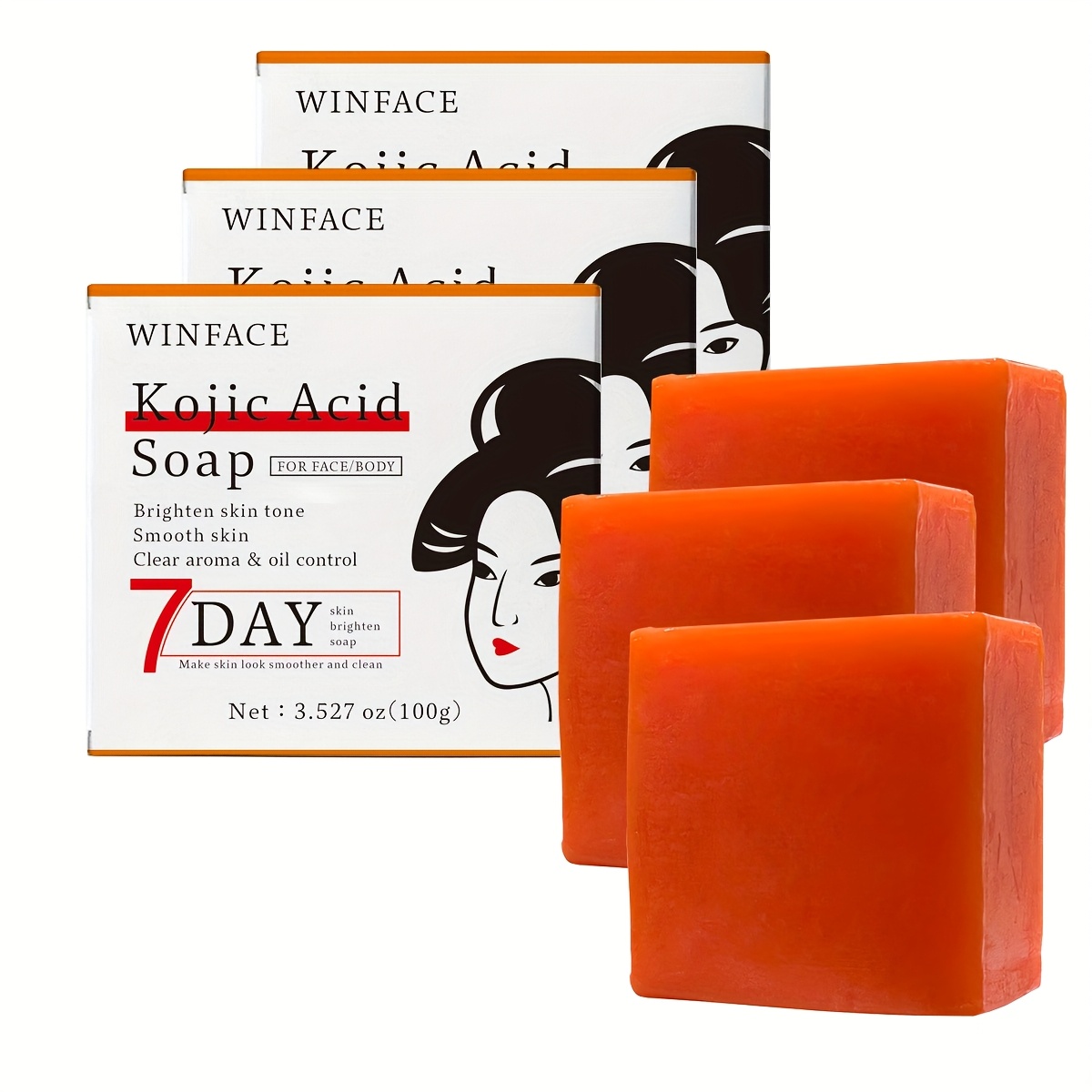 Kojic Acid Soap*3pcs - Light Beige, Moisturizing, Oil Controlling Soap For Hand, Face, Bath - Orange Flavor, Essential Oil