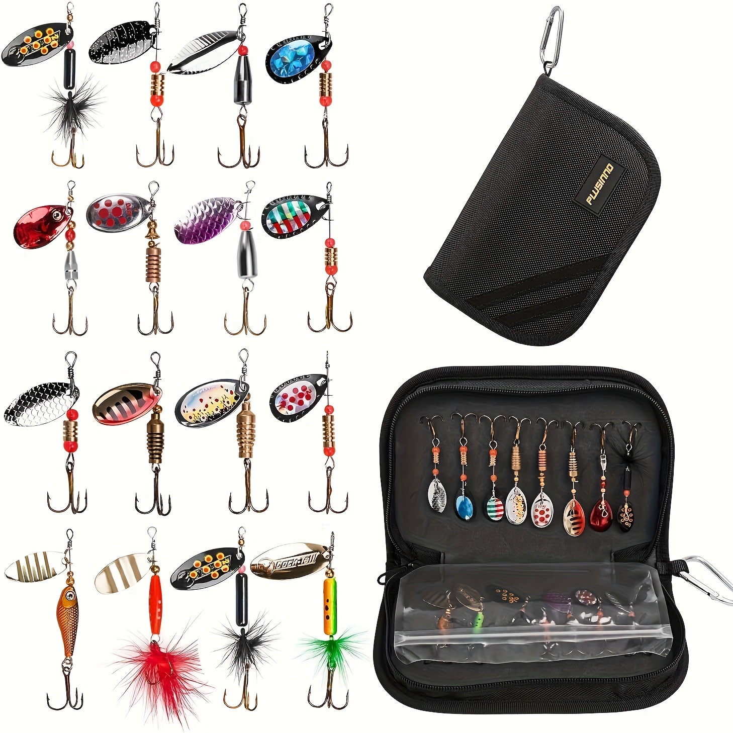 

Plusinno Fishing Lures For Bass 16pcs Spinner Lures With Portable Carry Bag, Bass Lures Trout Lures Hard Metal Spinner Baits Kit