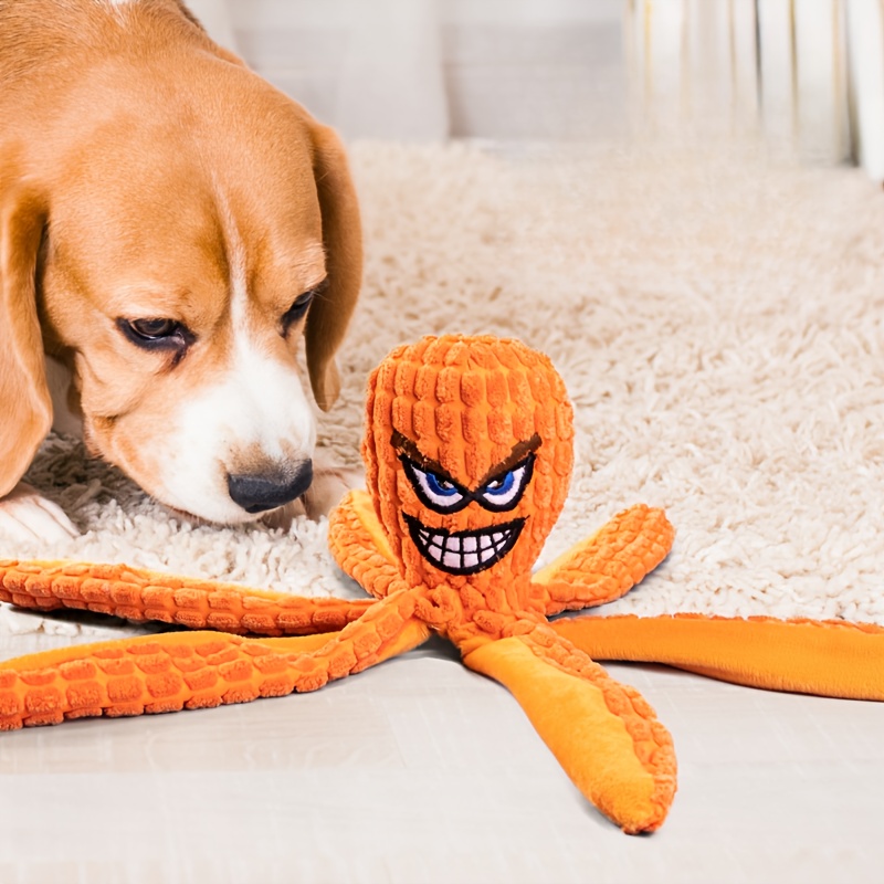 Plush Octopus Toy for Dogs - Soft, Bite-Resistant, Interactive Teething Toy with Vibrant Orange & Black Design, Perfect for All Breeds, Pet Toy|Playful Design|Durable Fabric