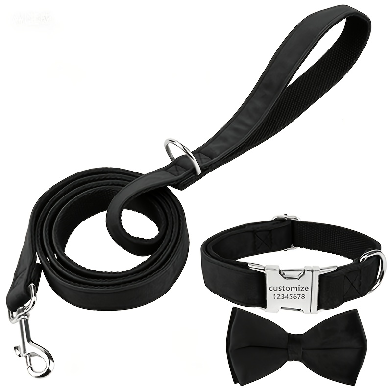 Custom Dog Collar with Leash, 3pcs Personalized Set