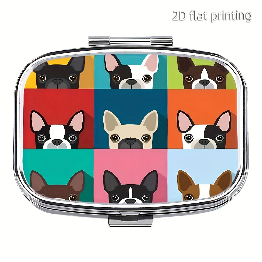 TEMU 1pc Dog Art Pill Box - 2 Compartment Metal Medicine Organizer, Portable Pill Case For Travel, Pockets, Purses - Unique Decorative Vitamin Holder Gift, , Pill Box For Purse
