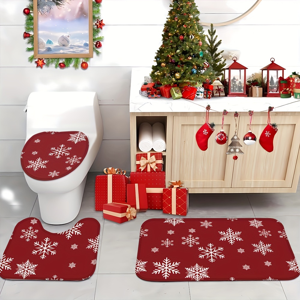 

3pcs Christmas Bathroom Set: , Lid - & For Bathroom, , And Bedroom Decor