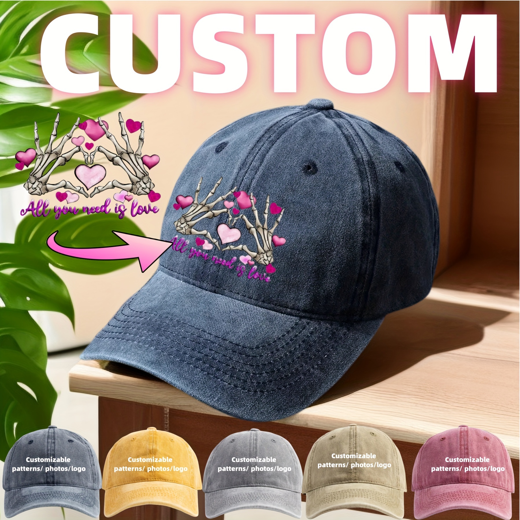 

Customizable Cotton Baseball Cap, Personalized Photo/logo Print, Outdoor Summer Hat, Unisex, Adjustable, Multiple Colors Available