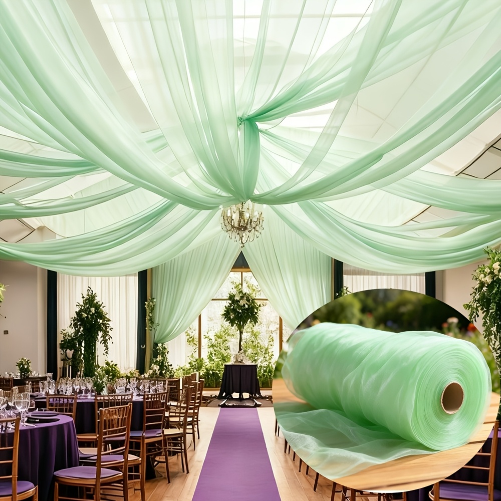 TEMU 1 Roll Pack, 90 Meters/3353.2 Inches + Multiple Colors Available - White, Champagne, Navy Blue, Peach Pink, Sage Light Green Mesh Tulle Fabric,