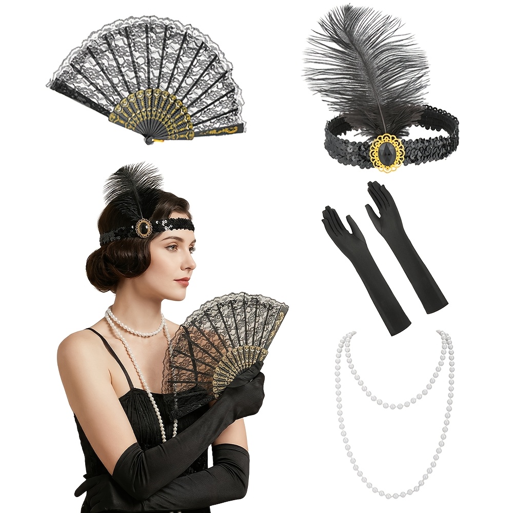 1920s Jazz Flapper Dress Accessory Set, 4pcs