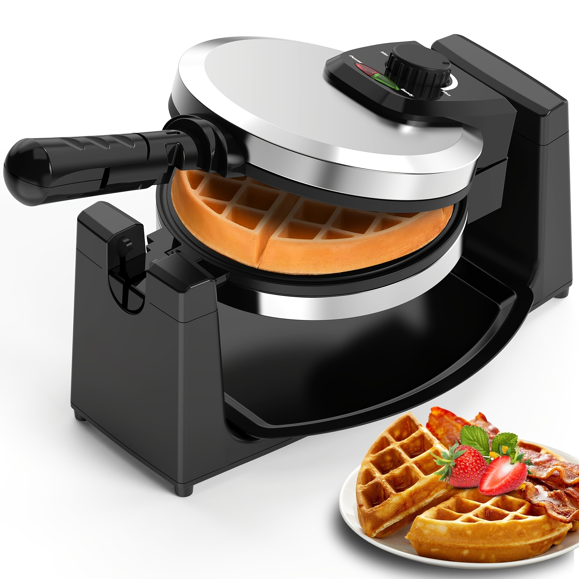 TEMU Waffle Maker, Rotating Belgian Waffle Maker, 180Â° Flip , Plate, Adjustable Browning Control, Foldable Handle, Removable Drip Tray, Stainless