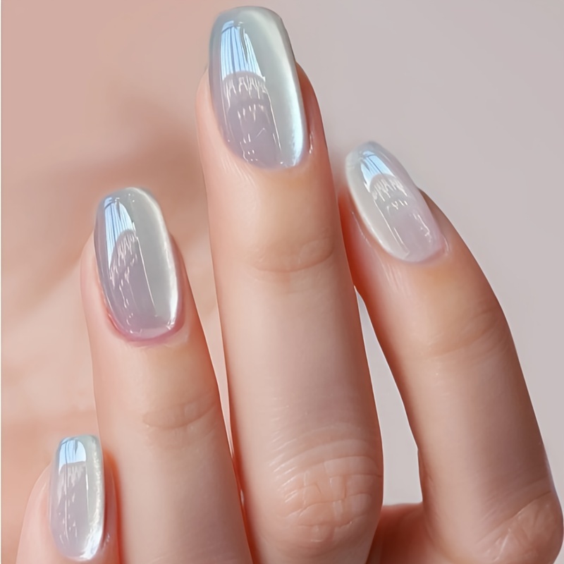 

30pcs Ice Transparent Blue Cat Eye Nail Stickers + 1pc Jelly Glue + 1pc Friction Strip Suitable For Women' Nail Decoration