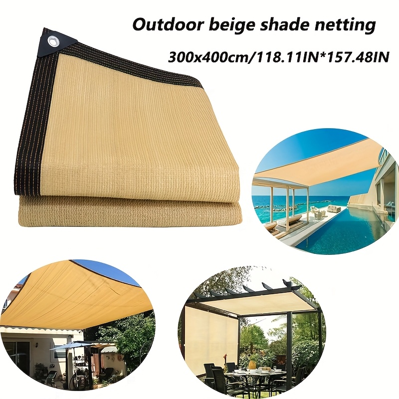Beige Outdoor Sunshade Sail - Durable PE Fabric, Iron Stand, Perfect for Balcony & Garden, All-Season Use, Holds 2 People